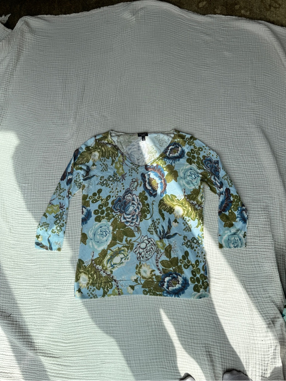Talbots Light Blue Floral V-Neck Sweater